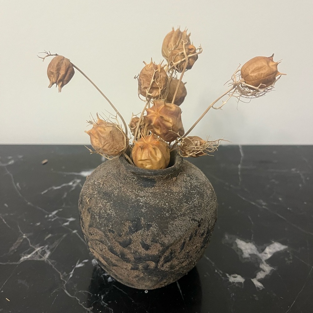 Rustic Black Vase with Dried Floral Arrangement